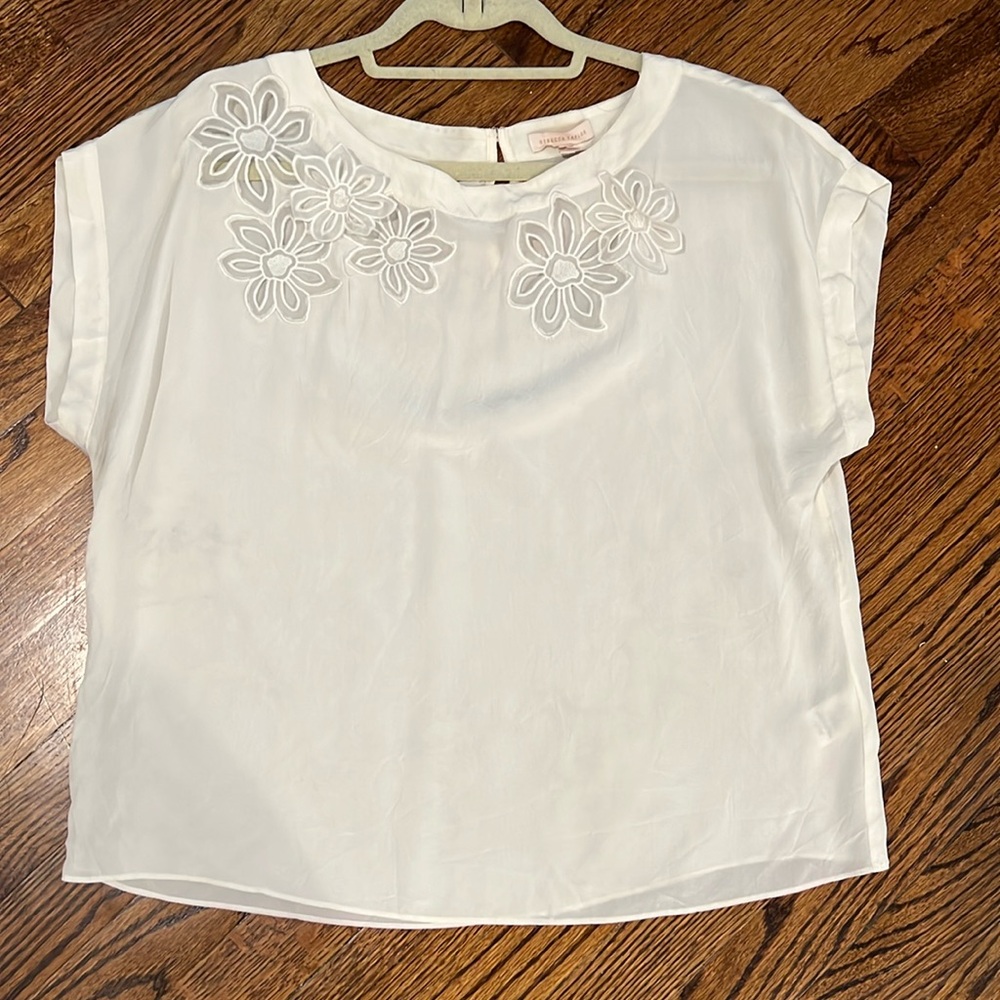 Rebecca Taylor White Floral Appliqué Short-Sleeve Blouse